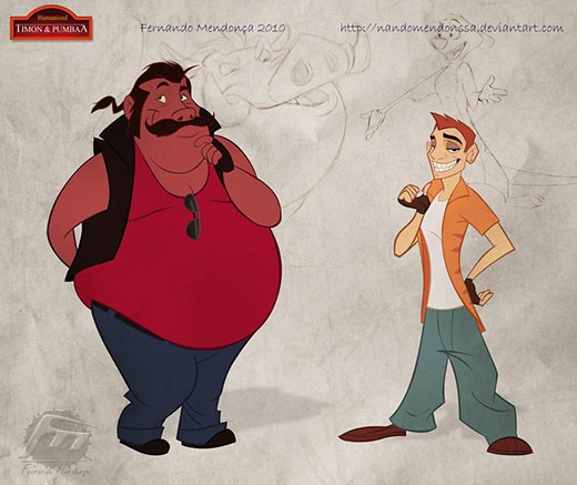 Humanized Pumbaa and Timon - Illustration by Fernando Mendonca