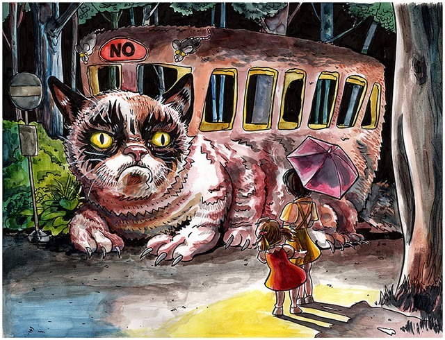 Tim-Doyle-Grumpy-Cat-vs-Catbus-Mashup-Art-Print