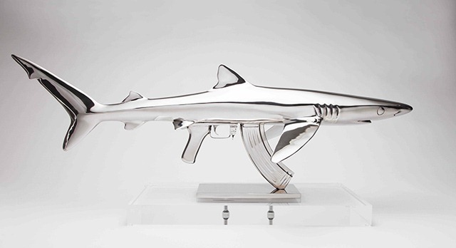 Shark-Gun-stainless-steel-sculptures-by-Chris-Schulz-Blue-AK_2