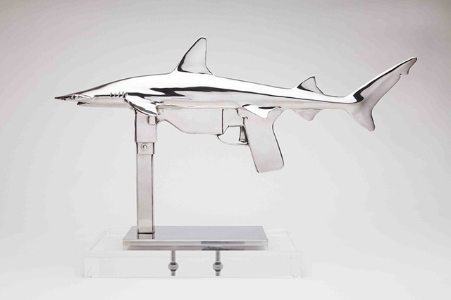 Shark-Gun-stainless-steel-sculptures-by-Chris-Schulz-Grease-Gun